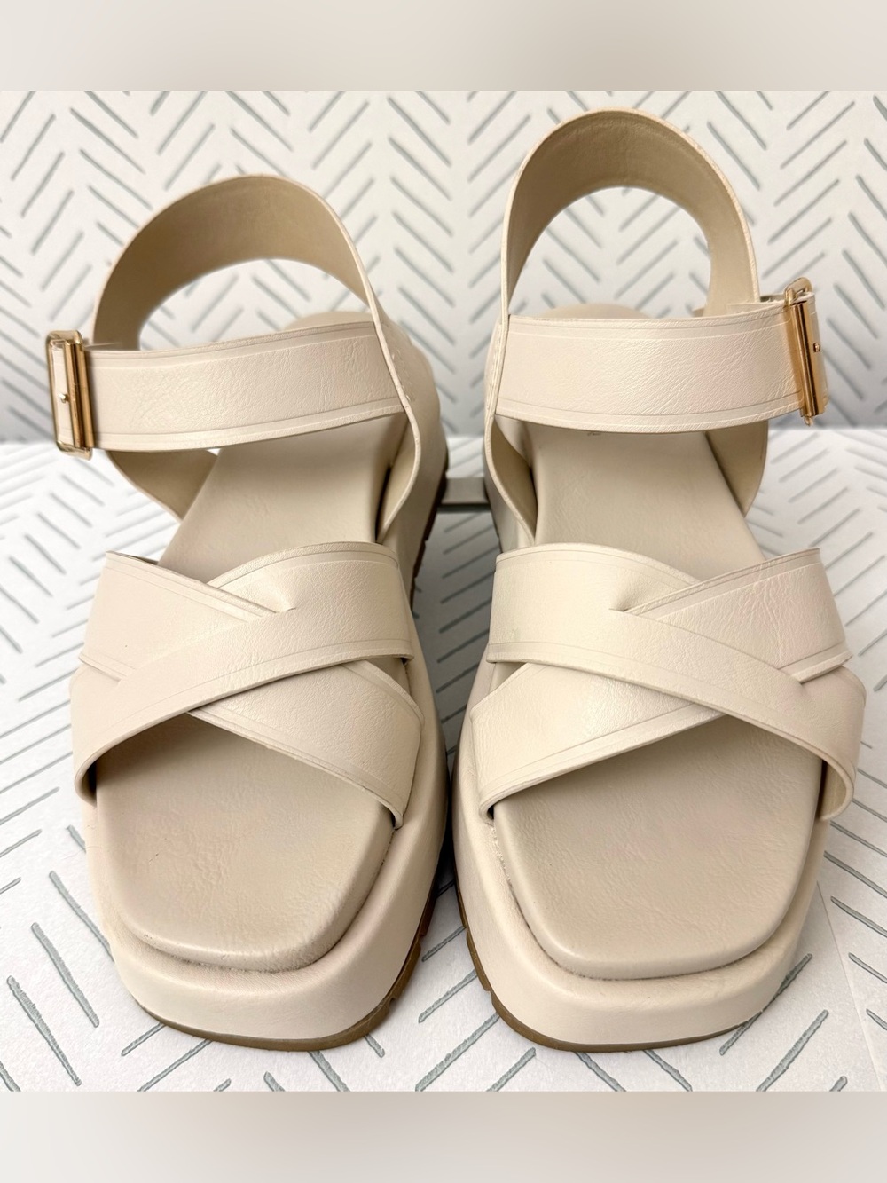 Women’s ASOS DESIGN Flurry 7 Square Toe Flatform Chunky Sandals Off White